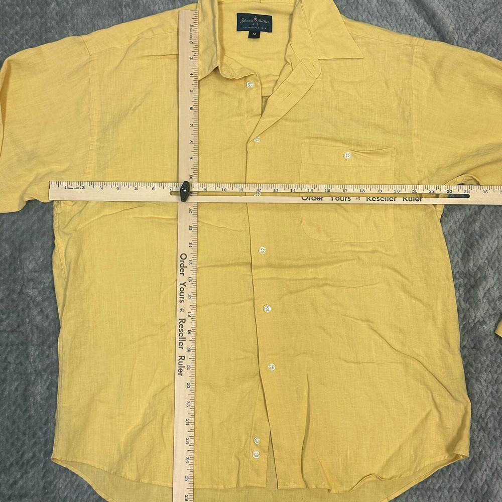 Johnny Walker Mens M 100% Linen Long‎ Sleeve Shirt Button Down Yellow Easter - Picture 8 of 9